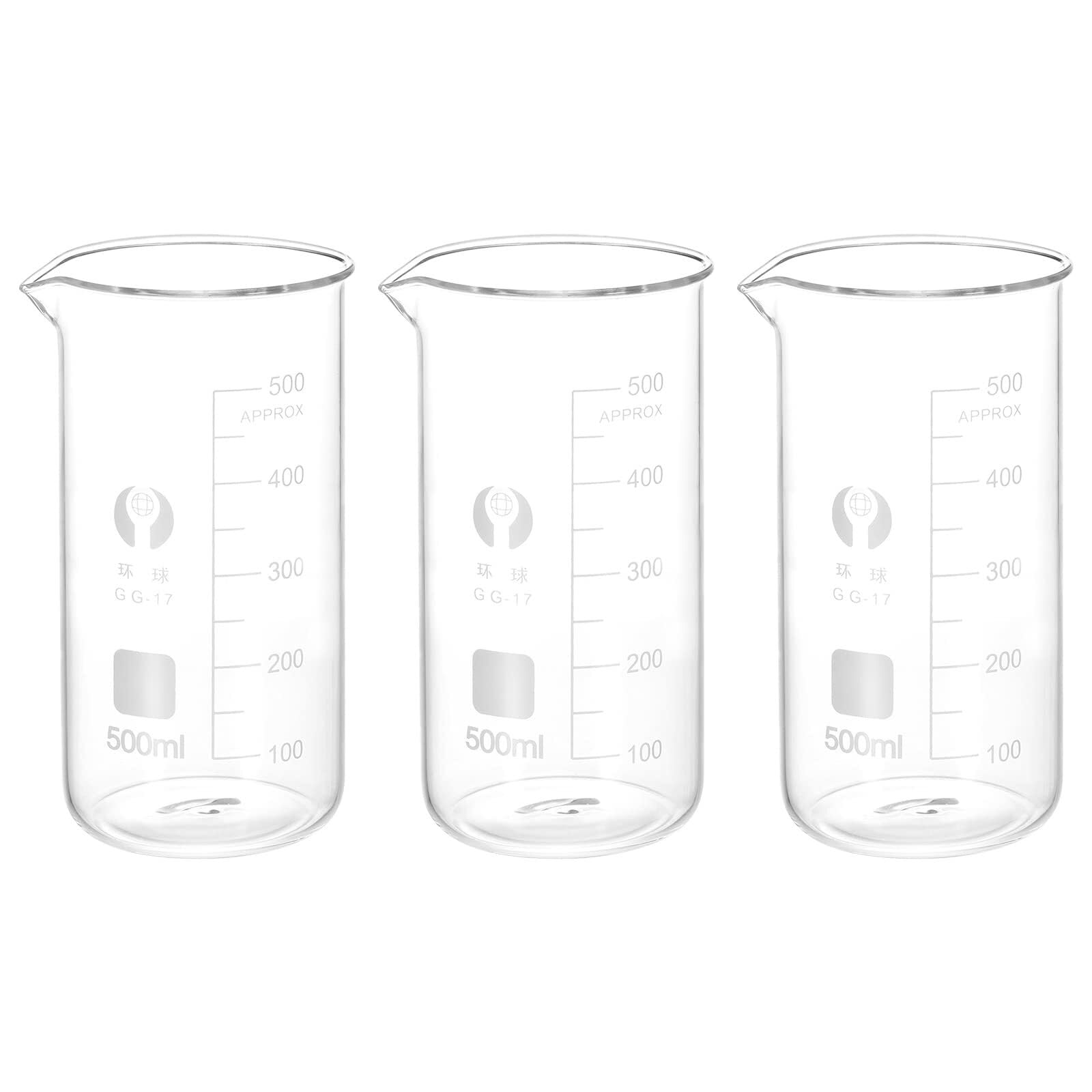 3 x 500ml Vasos de Precipitados de Vidrio Borosilicato con Pico y Escala para Laboratorio y Cocina(500ml)