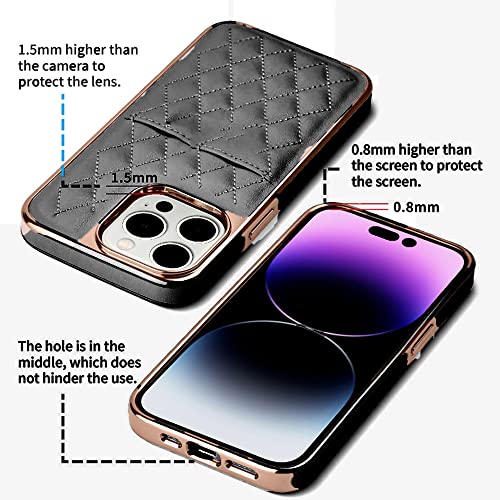 Image of PULOKA iPhone 14 PRO MAX Vegan Leather Back Cover Royal Diamond Pattern with Electroplated Case Compatible for Apple iPhone 14 PRO MAX 6.7 inchinch - Black