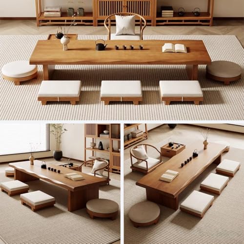 Mesa de suelo de tatami de madera maciza: mesa baja japonesa rectangular de 100x50x35 cm 5