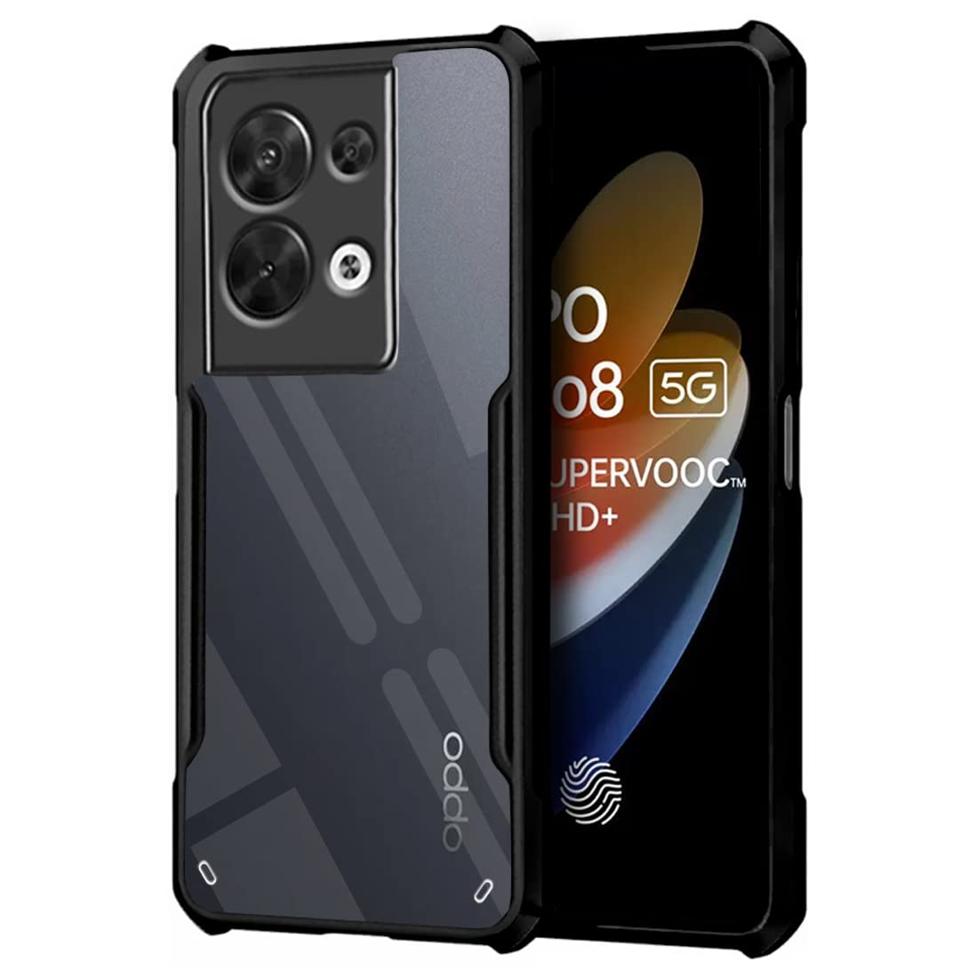 Fashionury TPU+Plastic Shockproof Crystal Clear Oppo Reno 8 5G Back Cover Case | 360 Degree Protection | Protective Design | Transparent Back Cover Case for Oppo Reno 8 5G (Black Bumper) (B0B8NH8HYC) Amazon Price History, Amazon Price Tracker