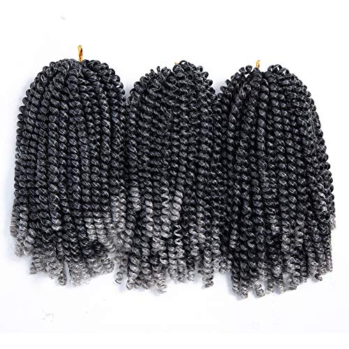 Aigemei 3 Packs Spring Twist Hair Crochet Braids Ombre Braiding Hair Synthetic Crochet Hair Extensions Black Color #1b/gray