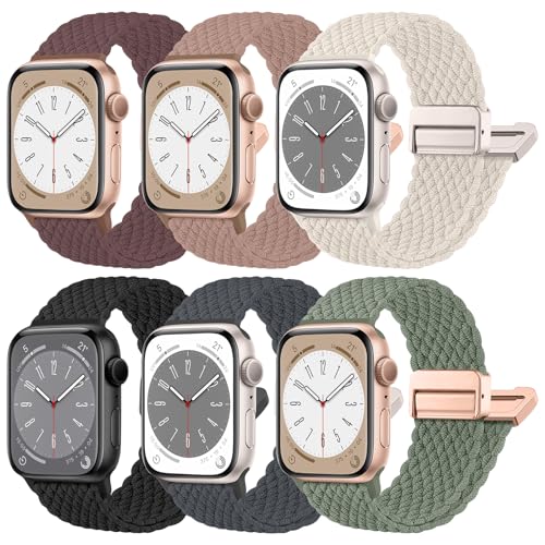 chinbersky 6 Stück Geflochtenes Armband Kompatibel mit Apple Watch Armband 40mm 41mm 42mm 38mm Damen Herren Magnetisch Elastisch Stoff Sport Nylon Band für iWatch Series 11 10 9 8 7 6 5 4 3 2 1 SE