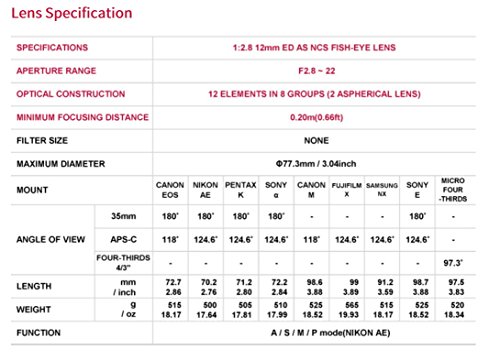 Ficha técnica Samyang 12 mm F2.8 Ultra Wide Ojo de pez Lente - Fernando Cortés