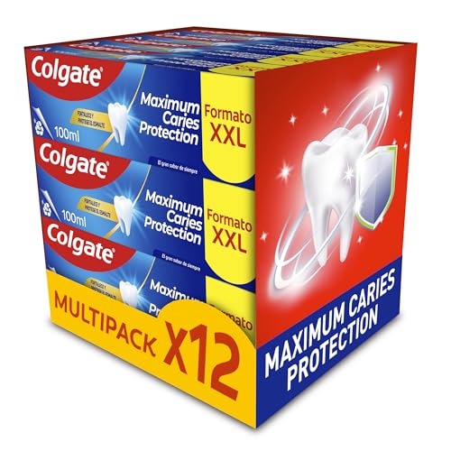 Colgate Pasta de dientes Maximum Caries Protection 12x100ml | dentífrico con flúor | protección contra la caries | sabor a menta | aliento fresco | seguro con el esmalte