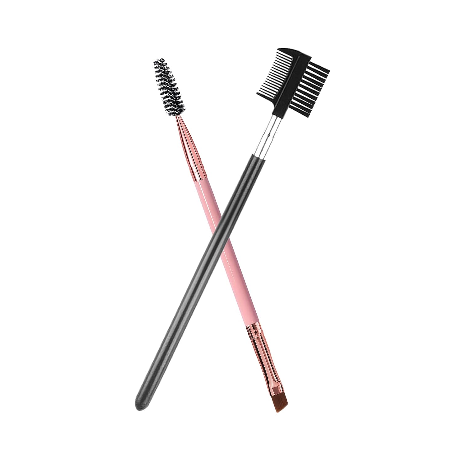 Duo Eyebrow Brush and Eyelash Comb Set - Professional Angled Eye Brow and Spoolie Brush (Black+Black)