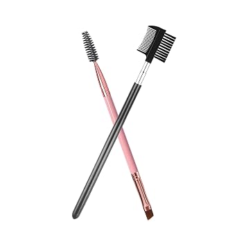 2-Piece Eyebrow Brush Set, Angled Brow Brush and Spoolie, Black/Pink