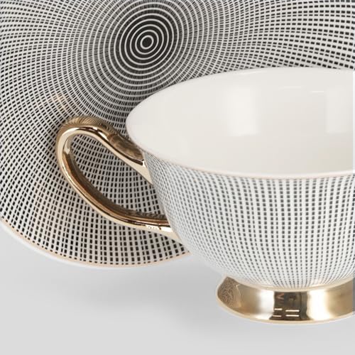 home&you - Teetasse Dottie mit Untertasse, 190ml, New Bone China Porzellan, Kaffeebecher, Teebecher, Espressotasse, Cappuccino Tasse, Geschirr Set - Schwarz