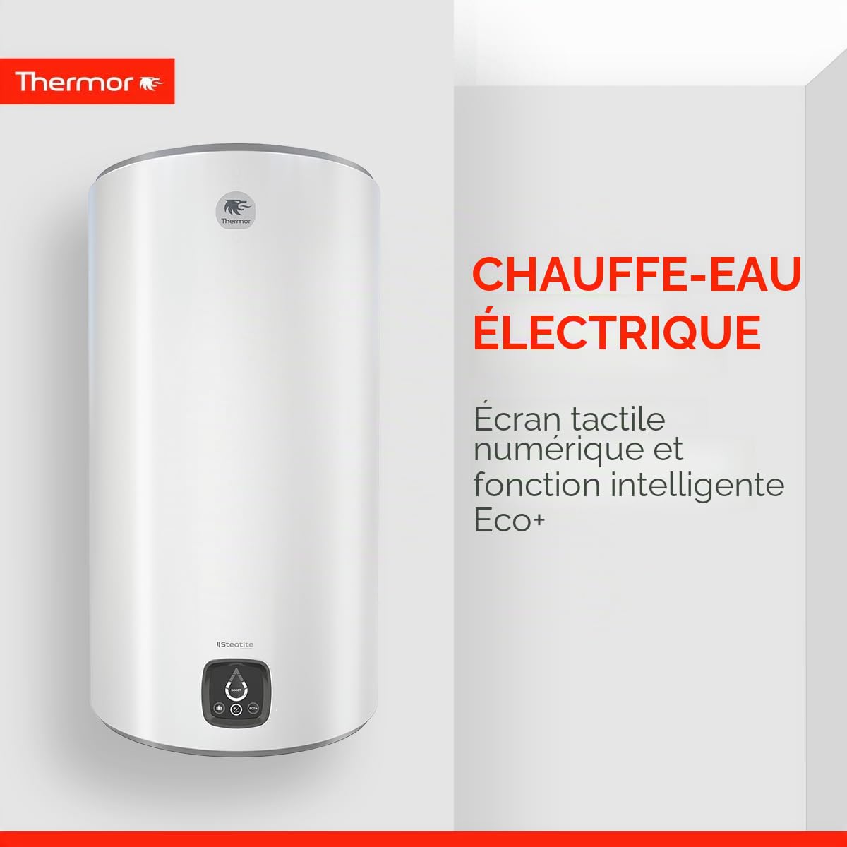 Thermor Chauffe-eau électrique céramique numérique 100 l, 1800 W, céramique anticalcaire, installation facile, classe d'efficacité énergétique B