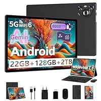 Dghrti Tablet 10 Pulgadas Android, 22GB RAM+128GB ROM (1TB TF), CPU 8-Core, 8000mAh, Widevine L1, Dual WiFi, BT 5.0, Face ID, 5MP+8MP, con Carcasa MetÃlica, Teclado y Ratón (Negro)