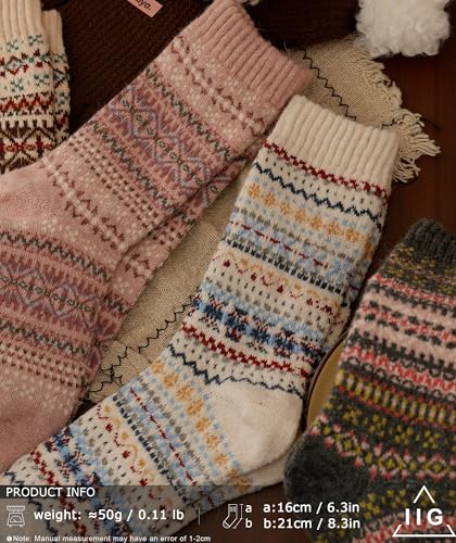 Image of IIG 5 Pairs Women's Vintage Style Thick Wool Warm Winter Crew Socks