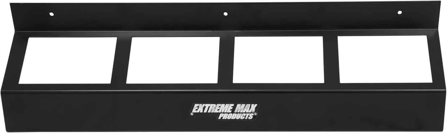 Extreme Max 5001.6484 Wall-Mount Aluminum 4-Quart Oil Jug Rack Holder for Race Trailer, Garage, Shop, Enclosed Trailer, Toy Hauler - Black