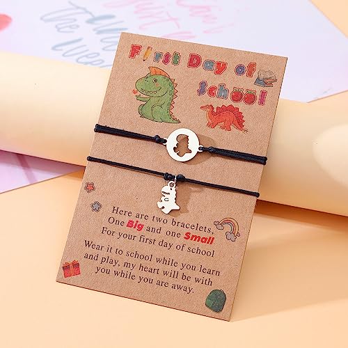 Back to School Jewelry Mommy and Me Bracelets,First Day of School Kindergarten Jewelry for Mother Daughter Bracelets Matching Dinosaur Wish Bracelet Set2