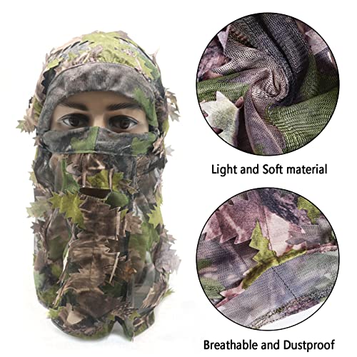 Sucrain Camouflage Leafy Hat 3D Full Face Mask Headwear Hunting Face Camo Mask For Men Turkey Camo Hunter Mesh Netting Hunting Accessories (Green Woodland) #TOP3