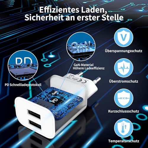 4er Pack USB ladegerät für iPhone 16 15 14 Plus Pro Max 13 12 11 SE Samsung Android Adapter, iPhone ladegerät Ladestecker Power USB stecker Netzteil(Ohne Ladekabel)