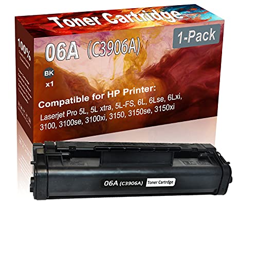 1-Pack (Black) Compatible 5L, 5L Xtra, 5L-FS, 6L, 6Lse, 6Lxi, 3100, 3100se, 3100xi, 3150, 3150se, 3150xi Laser Printer Cartridge (High Capacity) Replacement for HP 06A (C3906A) Printer Cartridge
