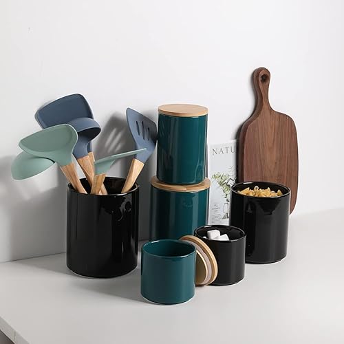 Miniatura 6 de Sweejar Juego de recipientes de cocina de cerámica, tarros pesados de almacenamiento de alimentos para encimera con tapa de bambú con sello