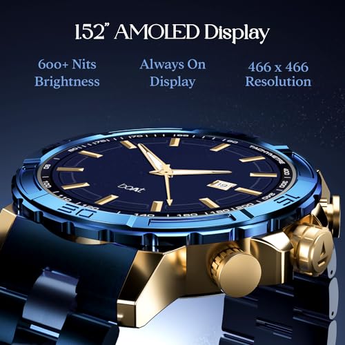 Image of Boat Enigma X700 Smart Watch w / 1.52 inch (3.8 cm) AMOLED Display,Premium Metal Body Design & Functional Crown,Advanced BT Calling,200+ Cloud Watch Faces,World Clock, HR & SpO2,IP67(Copper Blue)