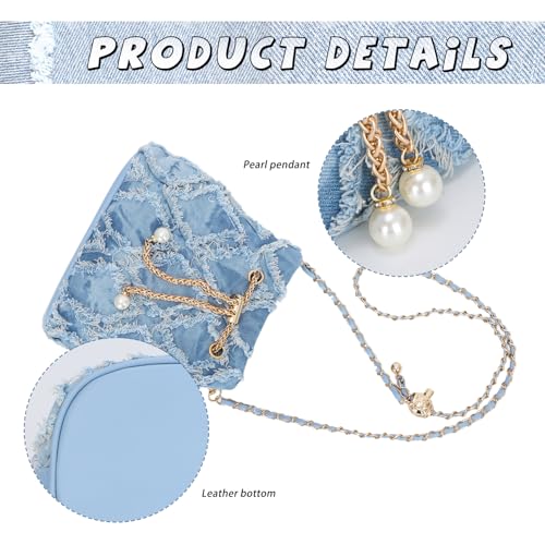 Image of GOKTOW Small Denim Bucket Bag for Women, Jean Purse Crossbody Bags Denim Tote Handbag