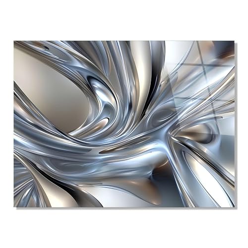 Bosfori Abstract Silver Swirls Glass Art