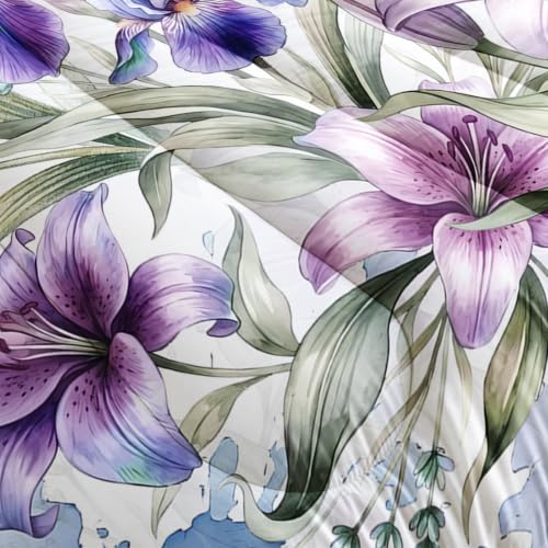 Image of AILONEN Purple Bloom Comforter Set Full Size, Lavender Butterfly Bedding Ensemble, Watercolor Garden Bedspread Quilt with 2 Pillowcases for Teen Room