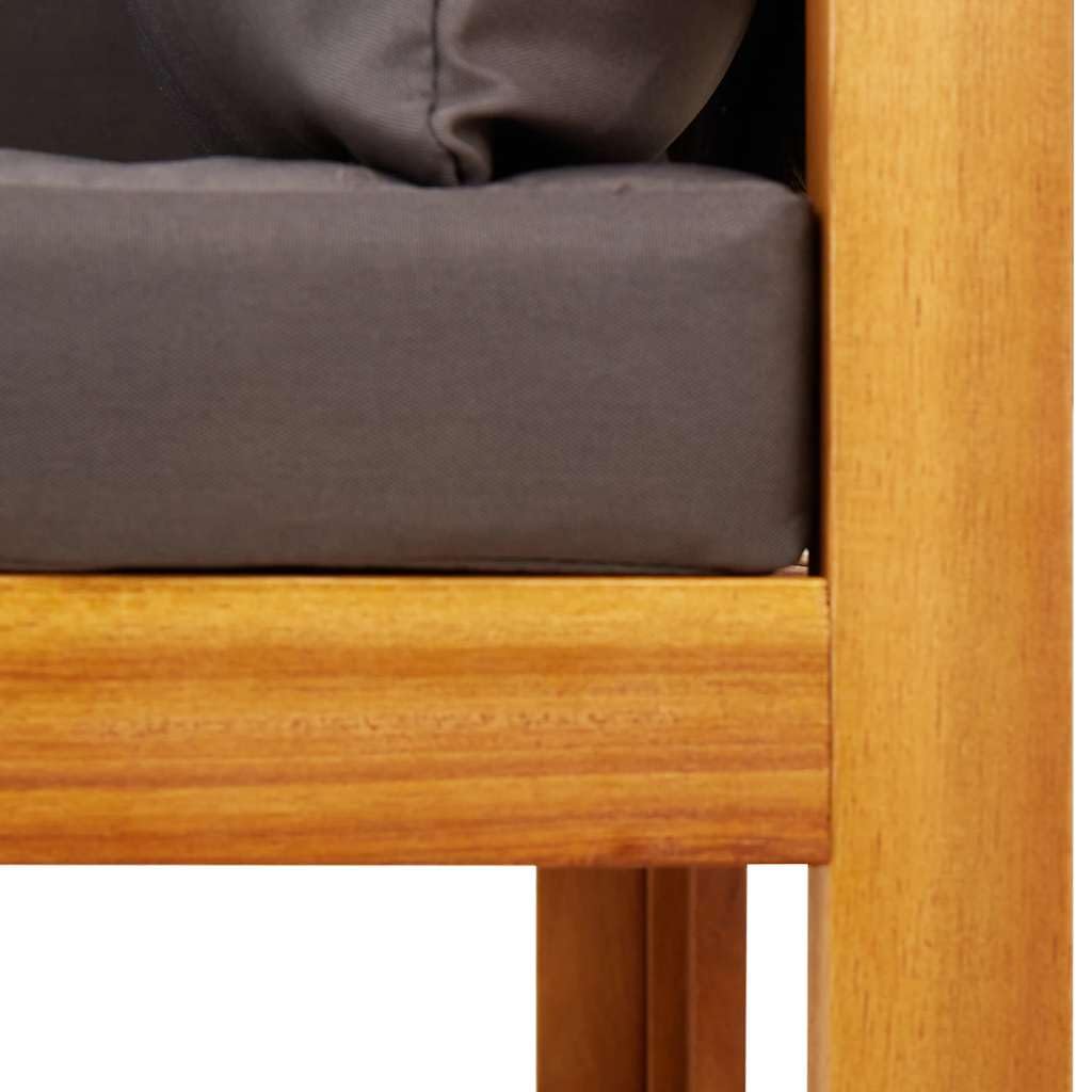 Divano da giardino a 2 posti, in legno di acacia massiccio con cuscini grigi e schienale in corda intrecciata, resistente alle intemperie, divano angolare per balcone, terrazza, esterno