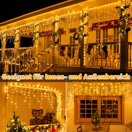 Ollny Eisregen Lichterkette Außen 15M 600 LED Warmweiß Timer dimmbar – Ansicht 6