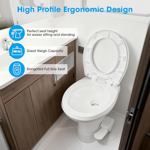 Image of AW 20 inch High RV Camper Toilet with Bidet Spray Gravity Flush Elongated HDPE