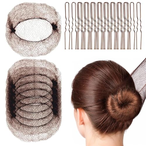 EJRUP Redecillas Invisibles, 20 Redecilla Moño Niña con 40 piezas Horquillas Pelo,Mallas Elástica,para Hacer Bollo de Pelo, Bailarina de Ballet(Marrón)