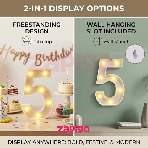 Image of Balloonistics LED Marquee Number 5 Light - 9-Inch Cordless | Cordless Battery-Operated, Standing Sign, 5th Birthday & Anniversary Decor, Wedding & Home Decor