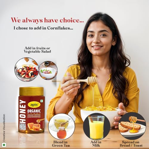 Image of Apis Organic Honey 450g, Pure & Natural, Organic Certified, Kashmir Sourced Honey, Natural Sweetener with No Added Sugar & Adulteration (Pack of 2)
