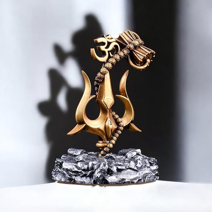 Image of Product Image Shiv Trishul with Damru Idol | Mahadev Trishul Showpiece with Om Symbol for Car Dashboard, Home Temple & Office Decor | Lord Shiva Statue Gift Iteme