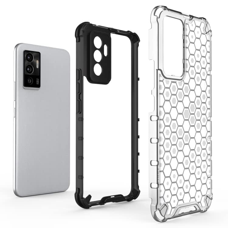 Image of Camera Protection Polycarbonate Hard Back Cover for iQOO 9 SE 5G (Bumper Frame|Honeycomb Pattern|Transparent)