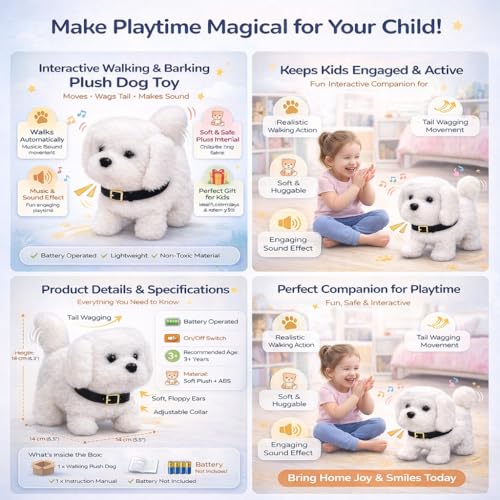Image of Livello Hopping Walking Talking Sound Dog with Moving Tail, Head Shake & Realistic Actions Soft Plush Interactive Animal Toy, Fun Gift & Childhood Companion White Pack of-2