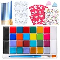 Professional Face Painting Kit, 28 Colors Face Paints for Children Face Paint Kit with 6 Stencils,11 Brushes, Rainbow Face Paint Palette for Kids Party & Halloween