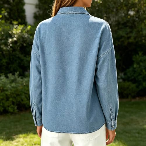 Denim Shirt Women Button Down Lightweight Long Sleeve Collared Jean Shirt - image 3