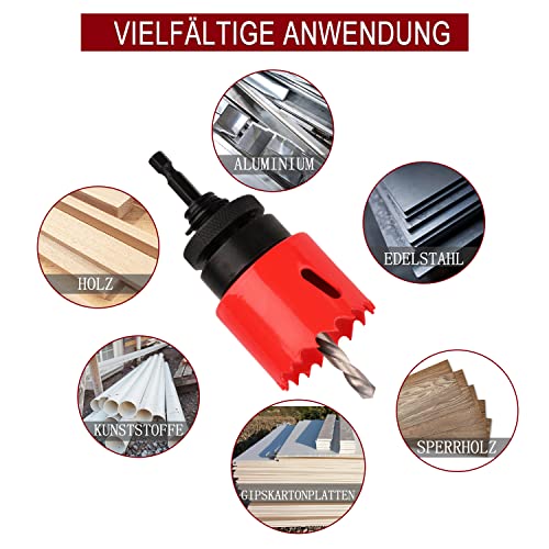 Lochsäge 74mm,M42 HSS Lochbohrer Set für Holz Aluminium Eisenblech Rohr Kunststoff,Schnitttiefe 44 mm（Rot）