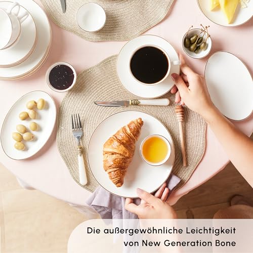Karaca Marcelo Frühstücks- und Servierset für 6 Personen, 26-teiliges Geschirr Set, Modernes Geschirrset, Keramik Teller Set, Weiß-Gold