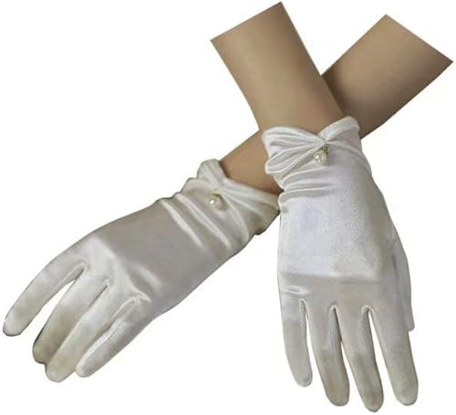 Vestido de novia de satén para mujer, fiesta de ópera, guantes de los años 20, guantes hasta la muñeca Blanco