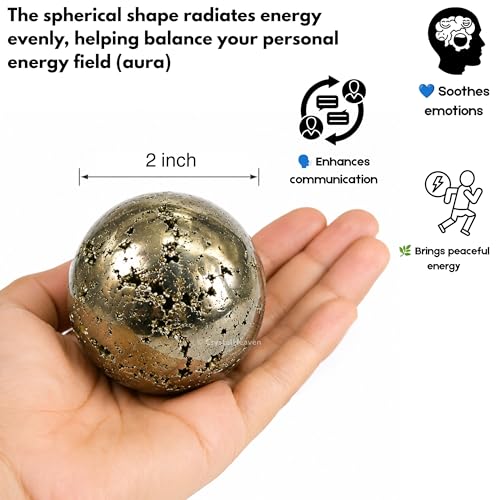 Image of Certified Raw Pyrite Crystal Ball for Meditation - Premium Crystal Vastu Items for Home and Feng Shui Items for Good Luck - Ideal for Pooja Supplies and Spiritual Practices (2 inch Inch)