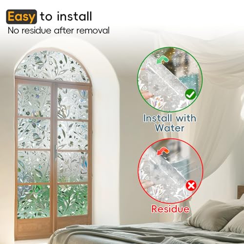 Image of Dwersty Frosted Glass Window Privacy Film Decorative, Bathroom Window Privacy Film for Glass Windows Cover, Static Cling, Removable, Reusable, Anti-UV, Anti-Glare, 17.5 inch by 78.74 inch