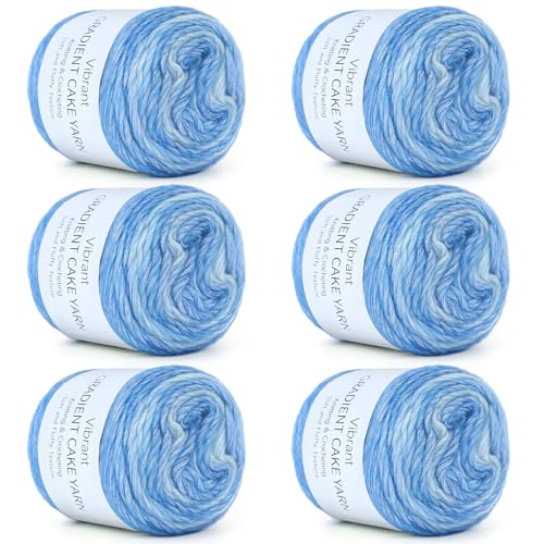 Image of Aeelike Cake Yarn for Crocheting, 6 Skeins Gradient Yarn 100g (3.52 oz) 245m (267 Yards) # 3 Light Weight, Soft Ombre Yarns Fairyland Yarns Rainbow for Making Colorful Crafts, Fantasy Blue Gradient