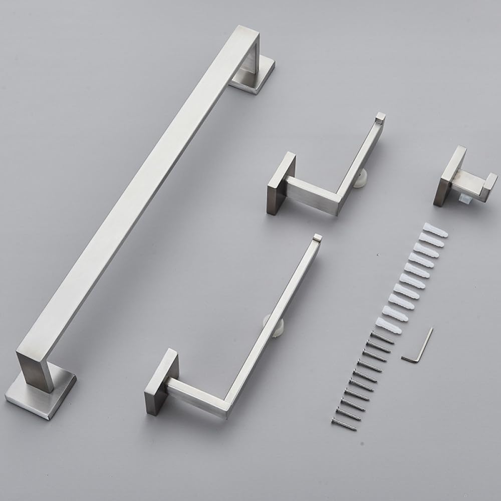 Set Di 5 Portasciugamani Per Bagno – Nichel Spazzolato – Acciaio Inossidabile SUS304 – Montaggio A Parete – Barra 61 Cm – Accessori Bagno Moderni
