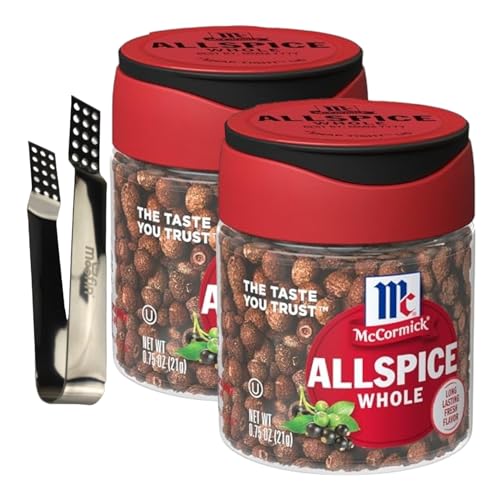 McCormick Whole Allspice, 0.75oz – Aromatic All Spice Berries Whole for Rich Flavor, Moofin Silver SS Tea Bag Squeezer Included, Natural & Versatile Spice, Ideal for Baking & Cooking [Pack of 2]