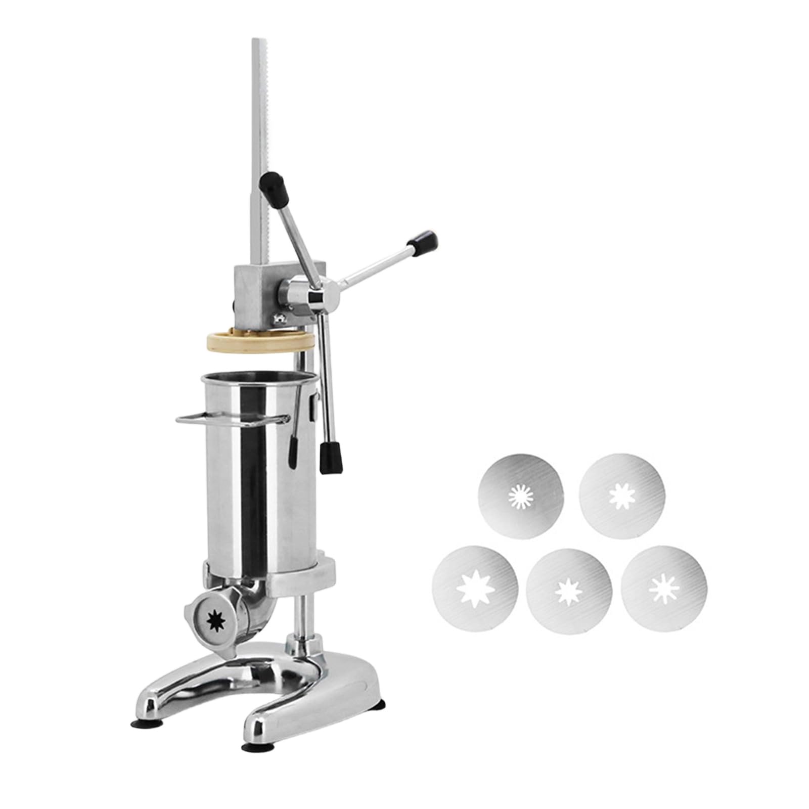 OSNIYAW Nonrust Steel Small Churros Machine with 5 Molds Quick Heating Silver Miniature Baker for Treats Small Spanish Machine