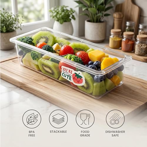 Image of MILTON Cryo Fridge Storage Boxes Set of 6 Fridge Organizer Container with Waterproof Vinyl Stickers & Removable Drain Plate, Lid|Stackable Box, Plastic Containers 1500 ml|Fish, Vegetables, Fruits|Grey