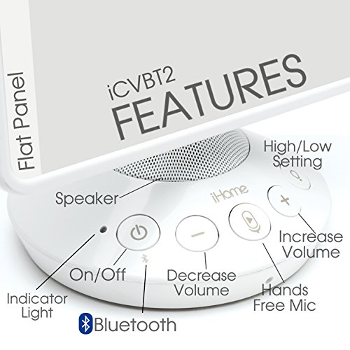 iHome 7" x 9" Reflect iCVBT2 Adjustable Vanity Mirror with Bluetooth Audio, Hands-Free Speakerphone, LED Lighting, Siri & Google Support USB Charging, Flat Panel LED Lighting (White) (White, 7" x 9") - Thumbnail 3