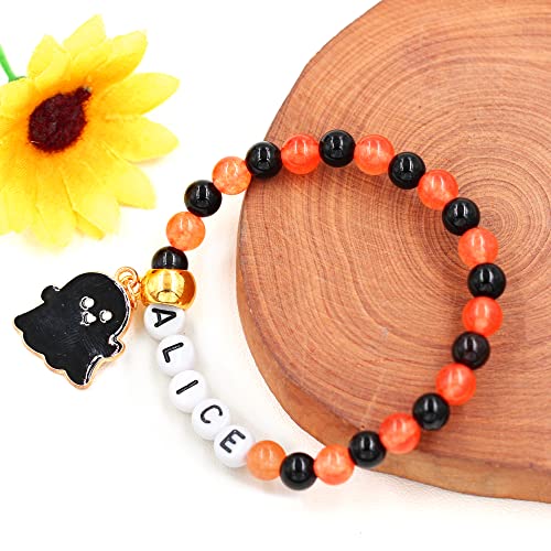 Image of Uloveido Black Orange Jade Charms Halloween Bracelets All Saints' Gift - DIY Customized Name Beaded Bracelet