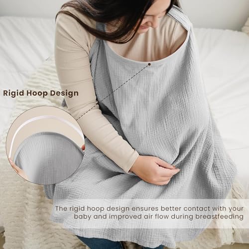 Image of Konssy Muslin Nursing Cover Up for Breastfeeding with Rigid Hoop