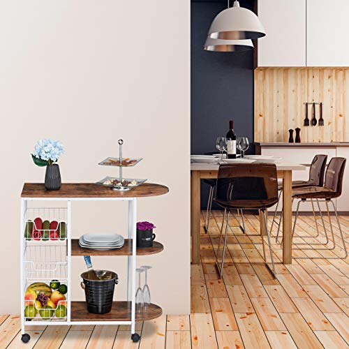 Relaxdays Chariot de Service, Cuisine,3 Supports, paniers, Industriel, métal et MDF, HlP 84x83x37 cm,Blanc,Brun, Acier, 1 élément - Image 3