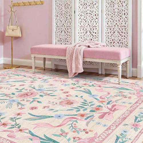 Tapete decorativo Coquette Pink Bow 5x7 ft lavable miniatura 2